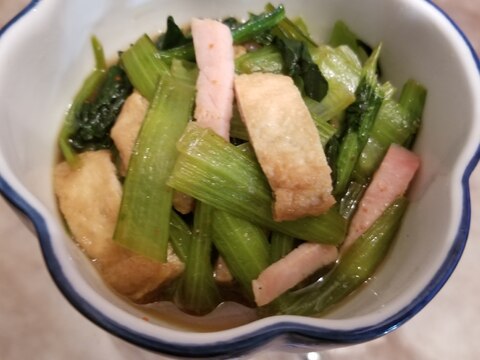 小松菜、ベーコン、油揚げの麺つゆ煮